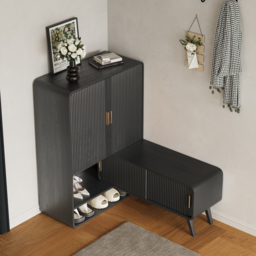 Ash Wood Shoe Rack for Entryway in Black Shoe Storage Cabinet for Closet - thumbnail 3