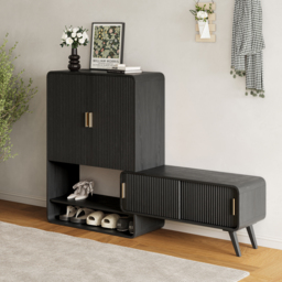 Ash Wood Shoe Rack for Entryway in Black Shoe Storage Cabinet for Closet - thumbnail 2