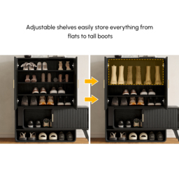 Ash Wood Shoe Rack for Entryway in Black Shoe Storage Cabinet for Closet - thumbnail 4