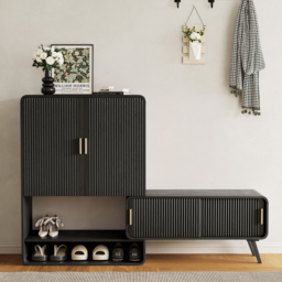 Ash Wood Shoe Rack for Entryway in Black Shoe Storage Cabinet for Closet