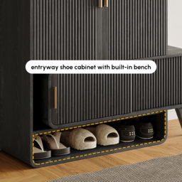 Ash Wood Shoe Rack for Entryway in Black Shoe Storage Cabinet for Closet - thumbnail 5