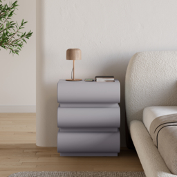 Modern Light Grey Leather Smart Nightstand with Wireless Charger 3 Drawers Bedside Table with USB & Type-C Ports Set of 2 - thumbnail 3