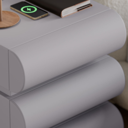 Modern Light Grey Leather Smart Nightstand with Wireless Charger 3 Drawers Bedside Table with USB & Type-C Ports Set of 2 - thumbnail 9