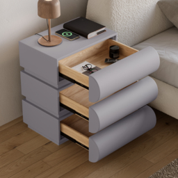 Modern Light Grey Leather Smart Nightstand with Wireless Charger 3 Drawers Bedside Table with USB & Type-C Ports Set of 2 - thumbnail 7