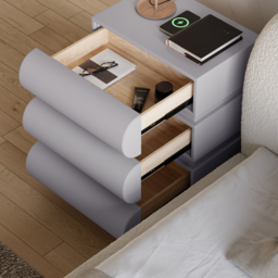 Modern Light Grey Leather Smart Nightstand with Wireless Charger 3 Drawers Bedside Table with USB & Type-C Ports Set of 2 - thumbnail 8