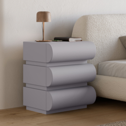 Modern Light Grey Leather Smart Nightstand with Wireless Charger 3 Drawers Bedside Table with USB & Type-C Ports Set of 2