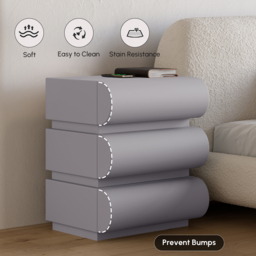 Modern Light Grey Leather Smart Nightstand with Wireless Charger 3 Drawers Bedside Table with USB & Type-C Ports Set of 2 - thumbnail 4