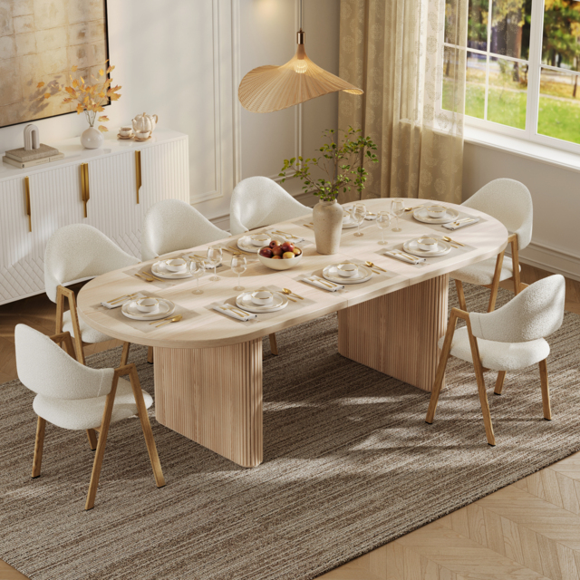 200 cm - 240 cm Oval Dining Table Extendable Butterfly Leaf for 8 Fluve Whitewash Kitchen Expandable Table for Small Spaces - image 1