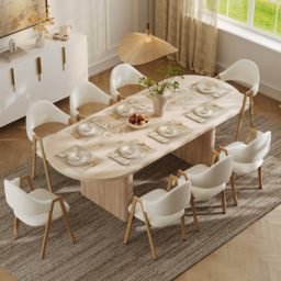 200 cm - 240 cm Oval Dining Table Extendable Butterfly Leaf for 8 Fluve Whitewash Kitchen Expandable Table for Small Spaces - thumbnail 2