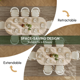 200 cm - 240 cm Oval Dining Table Extendable Butterfly Leaf for 8 Fluve Whitewash Kitchen Expandable Table for Small Spaces - thumbnail 7