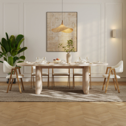 200 cm - 240 cm Oval Dining Table Extendable Butterfly Leaf for 8 Fluve Whitewash Kitchen Expandable Table for Small Spaces - thumbnail 5