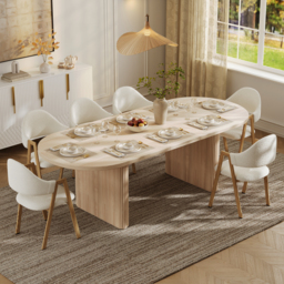 200 cm - 240 cm Oval Dining Table Extendable Butterfly Leaf for 8 Fluve Whitewash Kitchen Expandable Table for Small Spaces - thumbnail 1