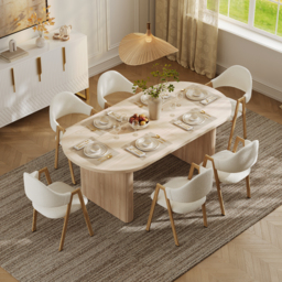 200 cm - 240 cm Oval Dining Table Extendable Butterfly Leaf for 8 Fluve Whitewash Kitchen Expandable Table for Small Spaces - thumbnail 3