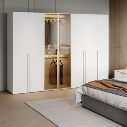 White & Gold Modern Extra Wide Wardrobe with Clear Glass Door Storage with Sensor Light - thumbnail 5