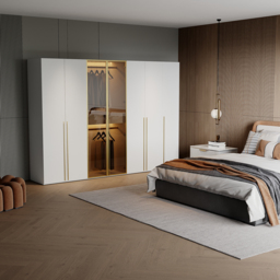 White & Gold Modern Extra Wide Wardrobe with Clear Glass Door Storage with Sensor Light - thumbnail 4