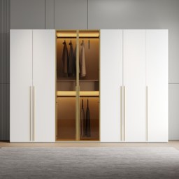 White & Gold Modern Extra Wide Wardrobe with Clear Glass Door Storage with Sensor Light - thumbnail 2
