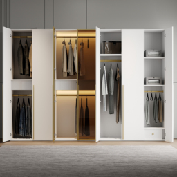 White & Gold Modern Extra Wide Wardrobe with Clear Glass Door Storage with Sensor Light - thumbnail 3