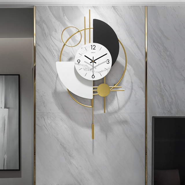 3D Mute Metal Wall Clock with Gold Pendulum Modern Round Decor Art Living Room Bedroom - image 1