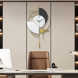 3D Mute Metal Wall Clock with Gold Pendulum Modern Round Decor Art Living Room Bedroom - thumbnail 8