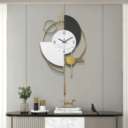 3D Mute Metal Wall Clock with Gold Pendulum Modern Round Decor Art Living Room Bedroom - thumbnail 6
