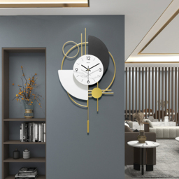 3D Mute Metal Wall Clock with Gold Pendulum Modern Round Decor Art Living Room Bedroom - thumbnail 2
