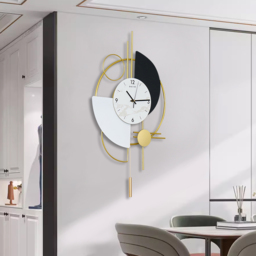 3D Mute Metal Wall Clock with Gold Pendulum Modern Round Decor Art Living Room Bedroom - thumbnail 5