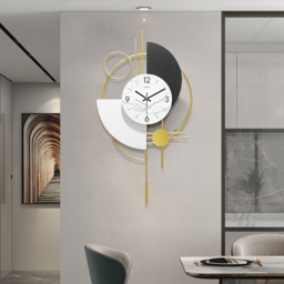 3D Mute Metal Wall Clock with Gold Pendulum Modern Round Decor Art Living Room Bedroom - thumbnail 3