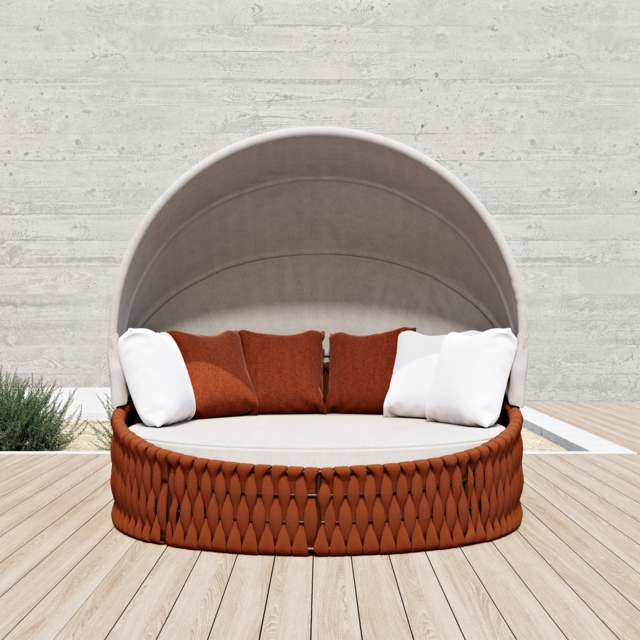 Cocaro 2 PCS Adjustable Patio Outdoor Daybed Round Sectional with Canopy Exterior Furniture in Warm White Cushion & Pillow Included - image 1