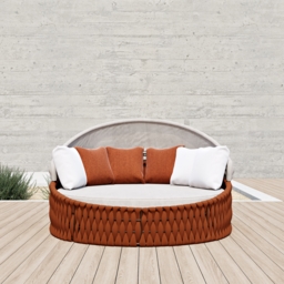 Cocaro 2 PCS Adjustable Patio Outdoor Daybed Round Sectional with Canopy Exterior Furniture in Warm White Cushion & Pillow Included - thumbnail 3