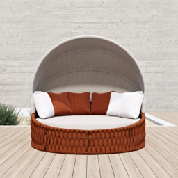 Cocaro 2 PCS Adjustable Patio Outdoor Daybed Round Sectional with Canopy Exterior Furniture in Warm White Cushion & Pillow Included - thumbnail 1