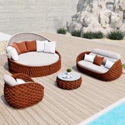 Cocaro 2 PCS Adjustable Patio Outdoor Daybed Round Sectional with Canopy Exterior Furniture in Warm White Cushion & Pillow Included - thumbnail 6