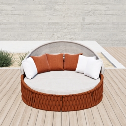 Cocaro 2 PCS Adjustable Patio Outdoor Daybed Round Sectional with Canopy Exterior Furniture in Warm White Cushion & Pillow Included - thumbnail 2