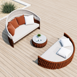Cocaro 2 PCS Adjustable Patio Outdoor Daybed Round Sectional with Canopy Exterior Furniture in Warm White Cushion & Pillow Included - thumbnail 7