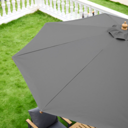 8 Pieces Rectangle Wood & Aluminium Outdoor Patio Dining Set with Central Pillar Umbrella - thumbnail 9