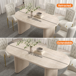 2007 mm - 2413 mm Oval Dining Table Extendable Butterfly Leaf Sintered Stone Top 6-10 Seater Matte Travertine - thumbnail 3