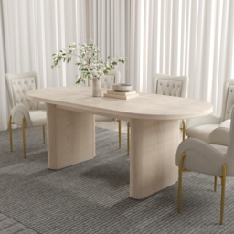 2007 mm - 2413 mm Oval Dining Table Extendable Butterfly Leaf Sintered Stone Top 6-10 Seater Matte Travertine - thumbnail 4