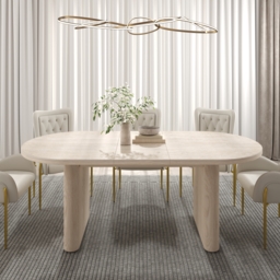 2007 mm - 2413 mm Oval Dining Table Extendable Butterfly Leaf Sintered Stone Top 6-10 Seater Matte Travertine - thumbnail 6