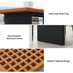 94.5'' Outdoor Patio Teak Rectangle Dining Table for 8 Person, 8 Person Hollow Teak Dining Table for Outdoor Patio & Yard - thumbnail 6