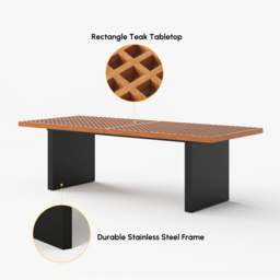 94.5'' Outdoor Patio Teak Rectangle Dining Table for 8 Person, 8 Person Hollow Teak Dining Table for Outdoor Patio & Yard - thumbnail 9