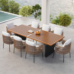 94.5'' Outdoor Patio Teak Rectangle Dining Table for 8 Person, 8 Person Hollow Teak Dining Table for Outdoor Patio & Yard - thumbnail 4