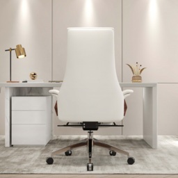 Reclining Leather Office Desk Chair High Back Adjustable Swivel Modern Executive Chair in White - thumbnail 7