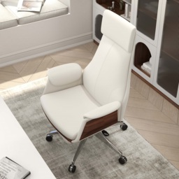 Reclining Leather Office Desk Chair High Back Adjustable Swivel Modern Executive Chair in White - thumbnail 4