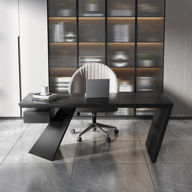 Cabstract Modern Black Wood Office Desk Writing Desk with Drawer Computer Desk (1400mm) - image 1