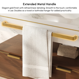 915mm Modern Wall-Mounted Bathroom Vanity with LED Light, Walnut Cabinet & Ceramic Basin - thumbnail 6
