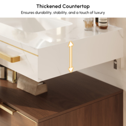 915mm Modern Wall-Mounted Bathroom Vanity with LED Light, Walnut Cabinet & Ceramic Basin - thumbnail 9