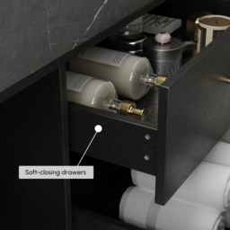 1500mm Black Double Sink Bathroom Vanity with Brushed Gold Handles, Floating Design - thumbnail 9