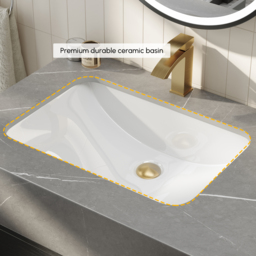 1500mm Black Double Sink Bathroom Vanity with Brushed Gold Handles, Floating Design - thumbnail 7