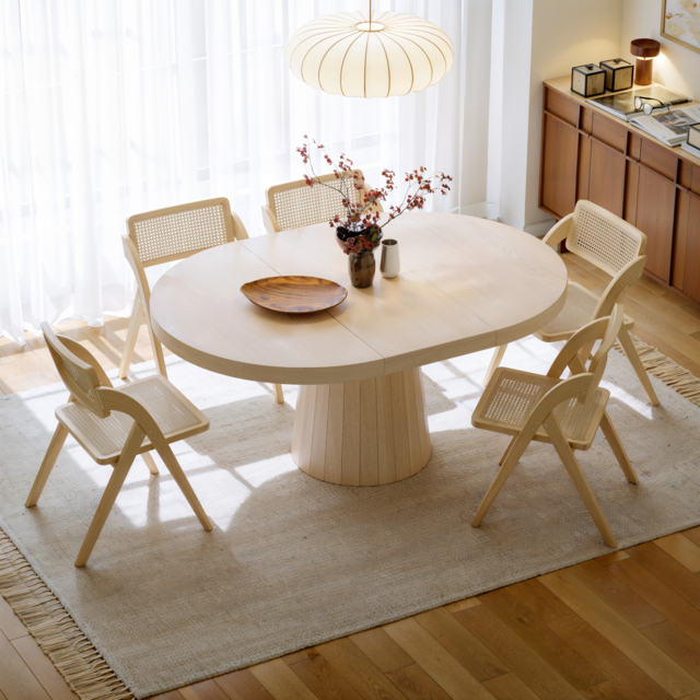 Japandi Extendable Dining Table 100 - 140 cm Whitewash 6-Seater Oval&Round Table - image 1