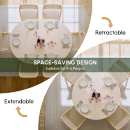 Japandi Extendable Dining Table 100 - 140 cm Whitewash 6-Seater Oval&Round Table - thumbnail 5