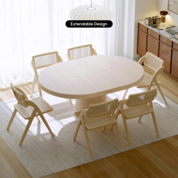 Japandi Extendable Dining Table 100 - 140 cm Whitewash 6-Seater Oval&Round Table - thumbnail 4